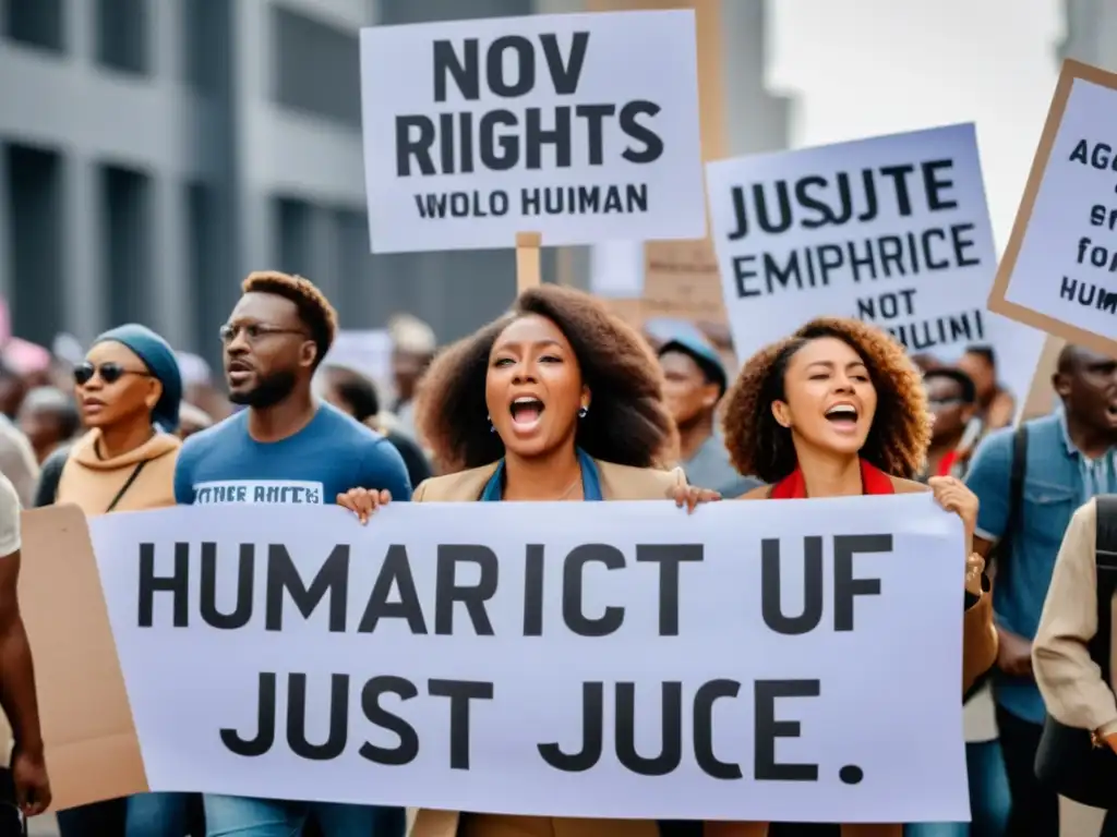 Activistas marchan por los derechos humanos, demostrando pasión y determinación