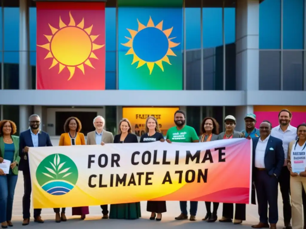 Activistas de ONGs en conferencia sobre diplomacia ambiental, irradiando determinación bajo el sol