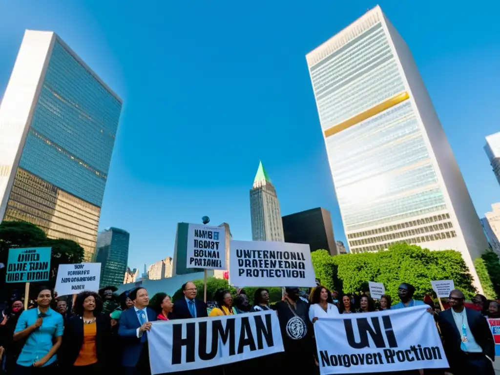 Activistas de ONGs se reúnen frente a la ONU en NY, abogando por derechos humanos y justicia global