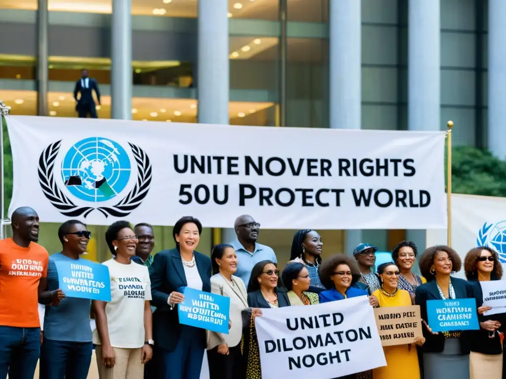 Activistas de ONGs frente a la ONU, unidos en su papel en diplomacia por los derechos humanos en el mundo