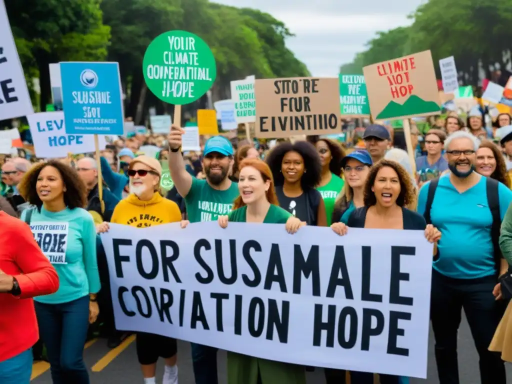 Activistas de ONGs lideran protesta por cambio climático, con mensajes poderosos y esperanza, frente a la ciudad industrial