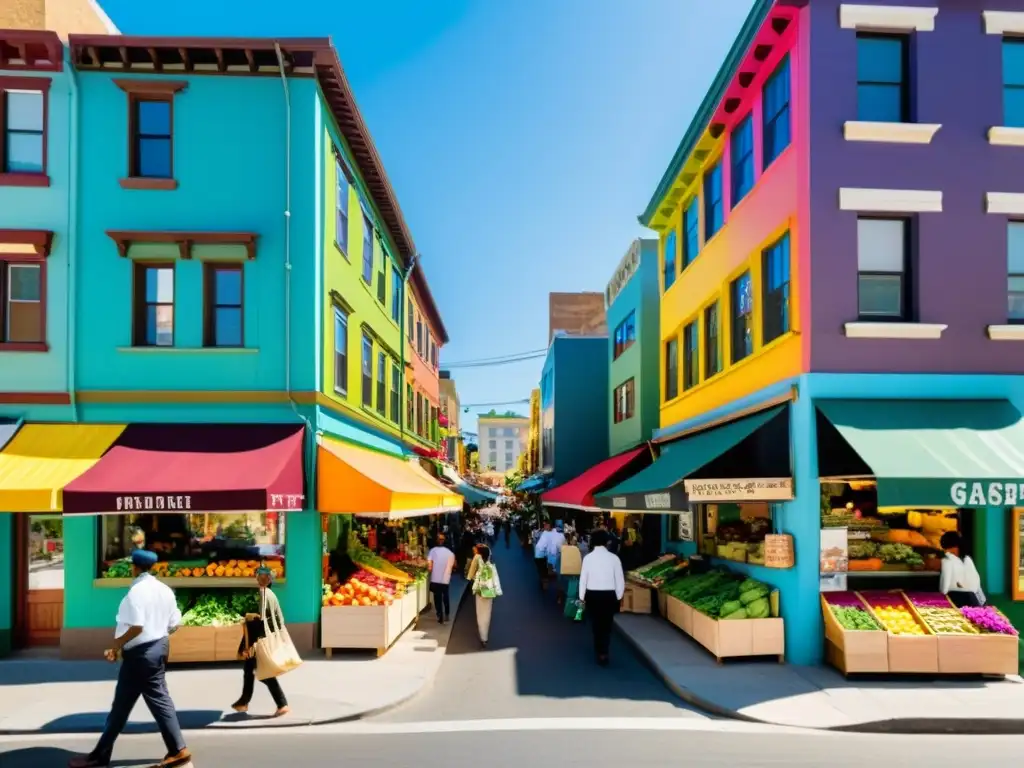 Barrio urbano vibrante con mezcla de arquitectura tradicional y moderna