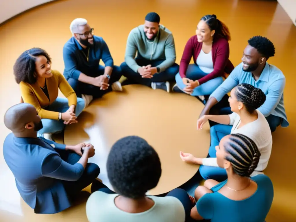 Un círculo de diversidad se reúne en un centro comunitario, promoviendo la ética en la investigación para ONGs con participación activa y respetuosa