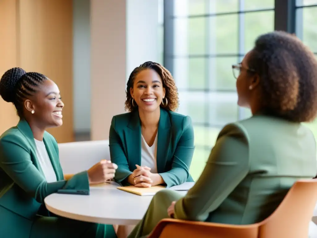 Un círculo de mentoría para ONGs: una joven comparte experiencias con entusiasmo mientras un mentor escucha atentamente