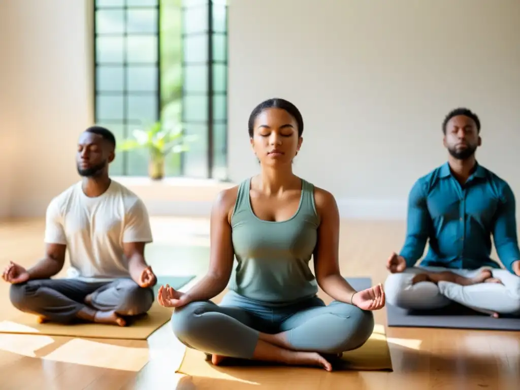 Un círculo de personas diversas practican meditación con calma, integrando la atención plena en el trabajo de ONGs