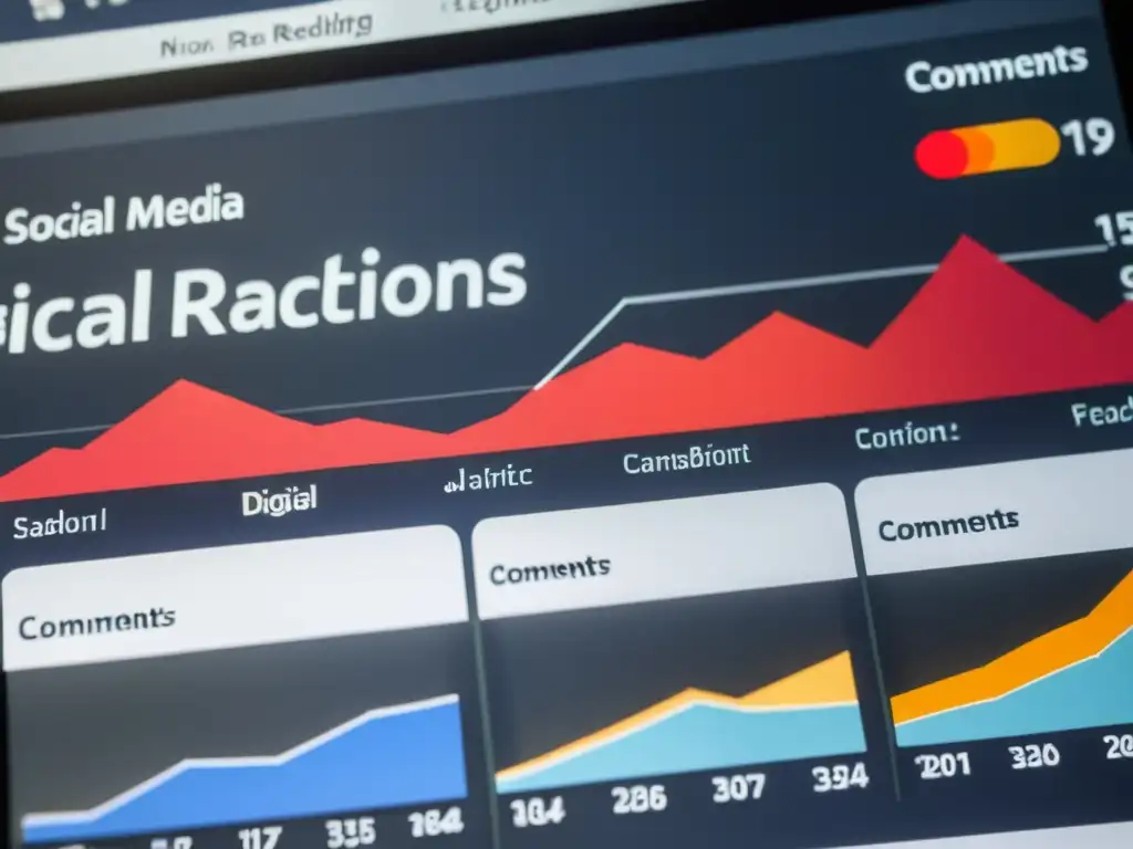 Guía para monitorear comentarios negativos ONGs: Imagen de panel de análisis de redes sociales con datos de sentimiento y métricas detalladas