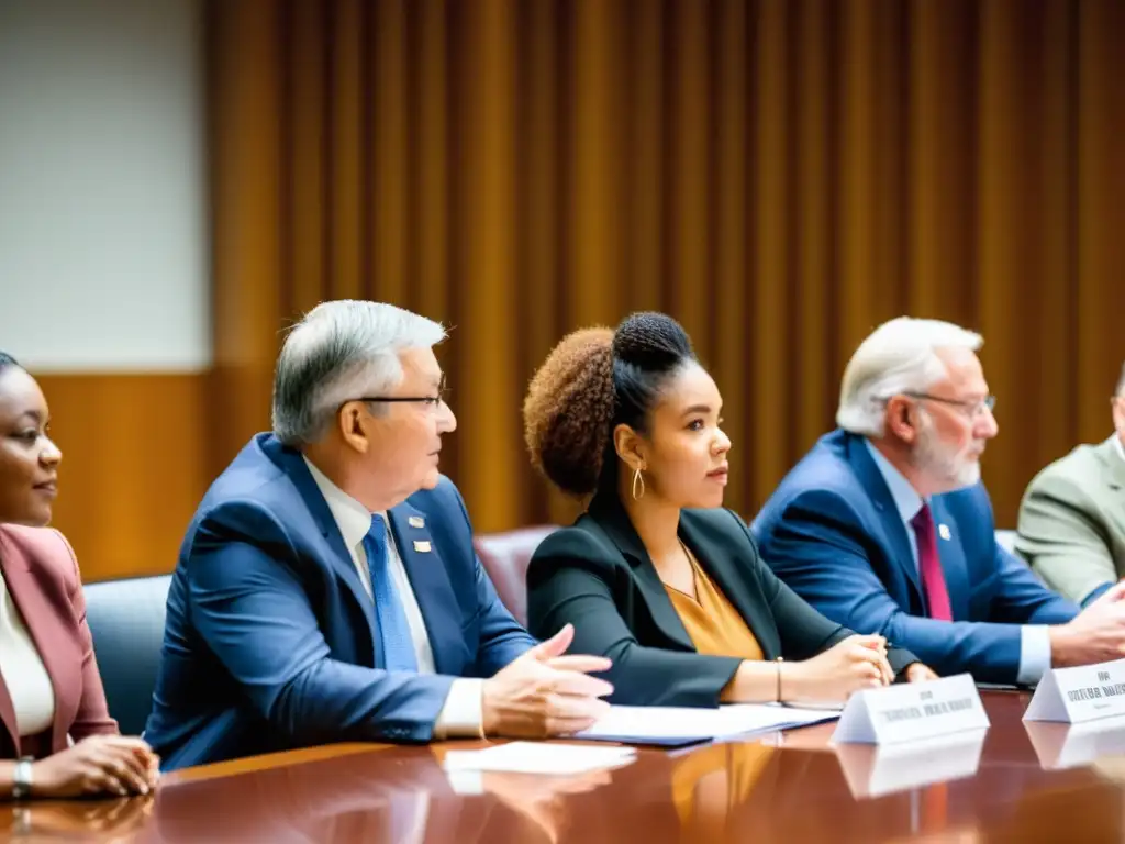 Representación diversa en una animada discusión sobre el proceso legislativo para ONGs en una sala llena de luz natural