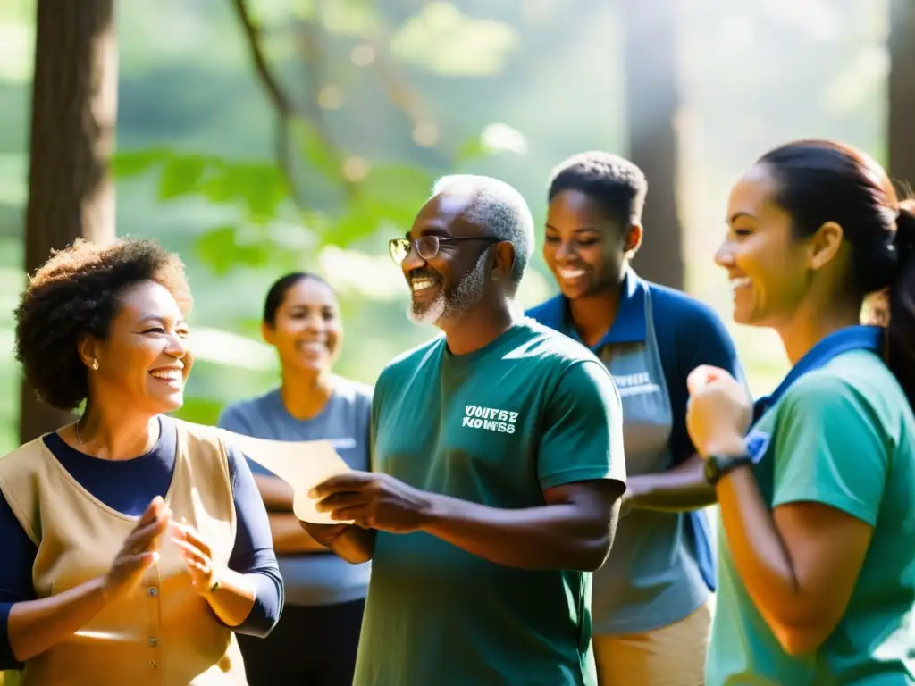 Un diverso grupo de voluntarios participa en una capacitación al aire libre, demostrando determinación y camaradería