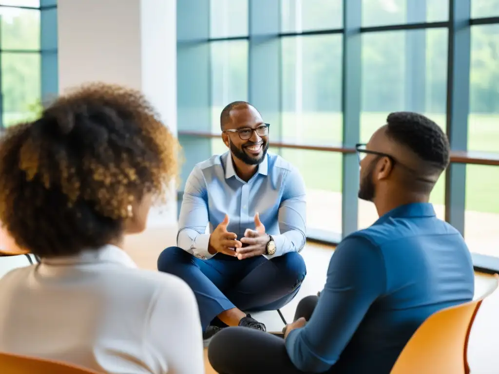 Empleados colaborando en un taller de liderazgo y cultura organizacional