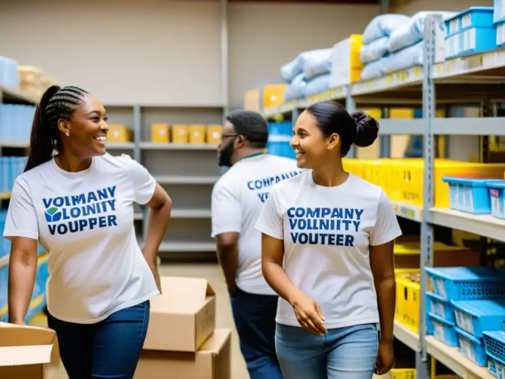 Empleados voluntarios de empresa distribuyen donaciones a familias necesitadas, mostrando la generosidad de los Fondos de donación de empleados ONG