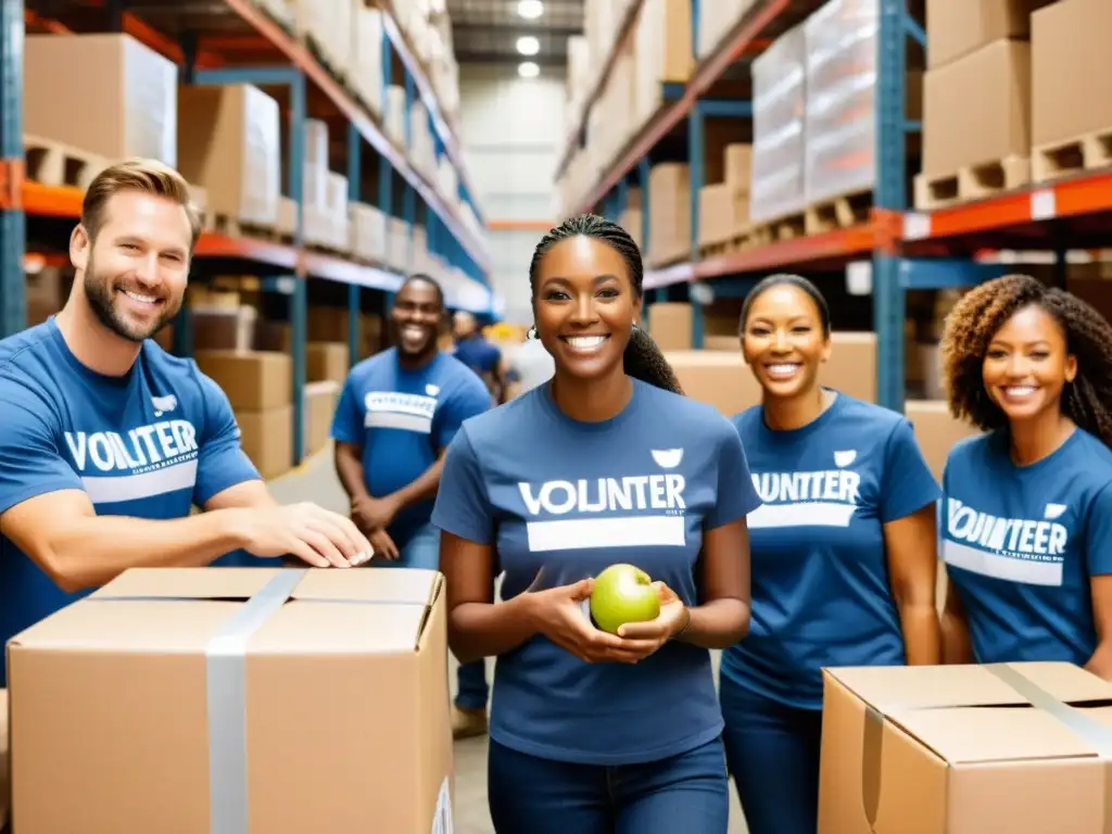 Empleados voluntarios de una empresa distribuyen fondos de donación en una ONG, llevando esperanza a familias necesitadas