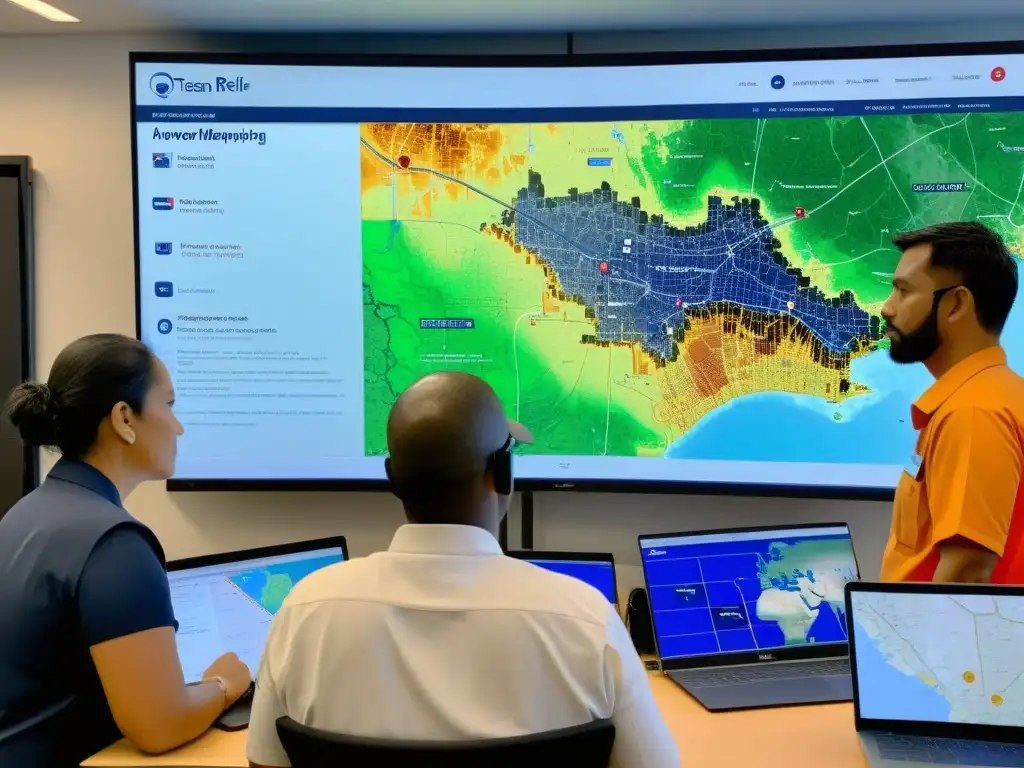 Equipo de ayuda usando tecnología de mapeo AI para responder a crisis
