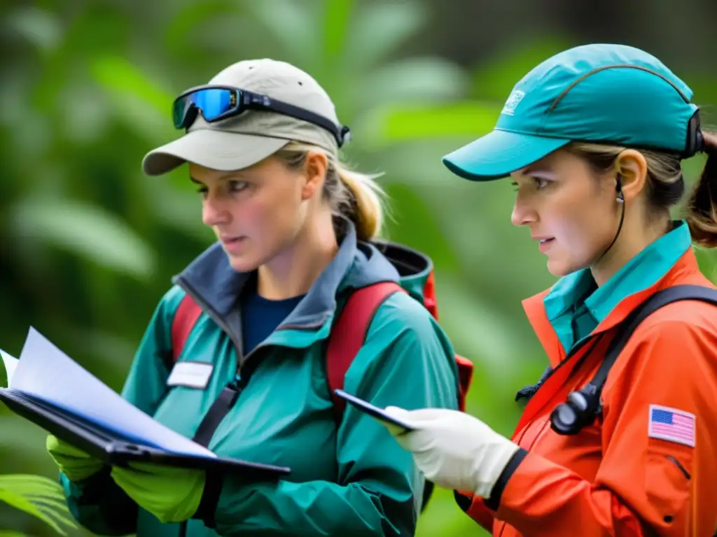 Equipo de científicos ambientales en el campo, midiendo el impacto de un proyecto de conservación en el ecosistema local