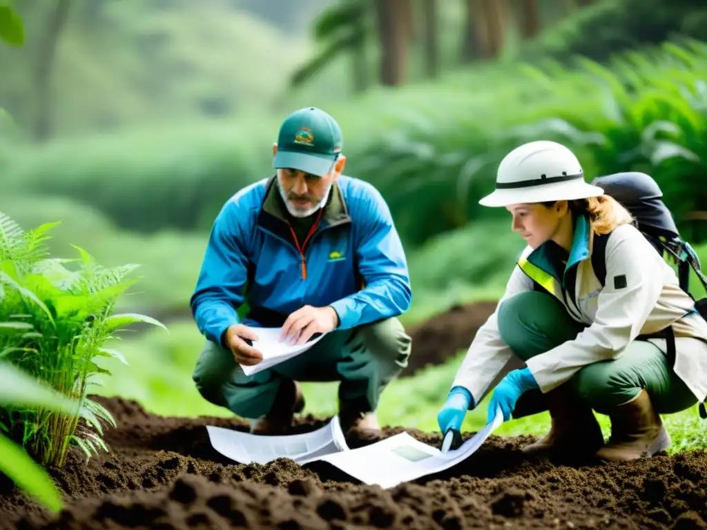 Equipo de consultores ambientales realizando una minuciosa auditoría en una reserva natural