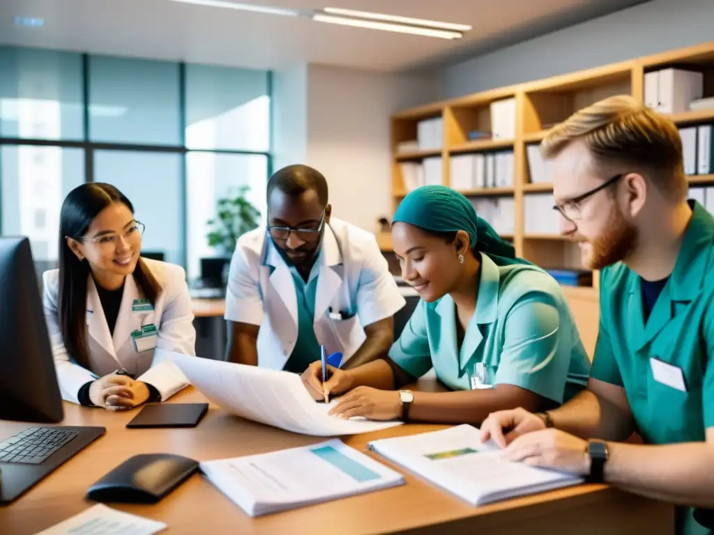 Un equipo diverso de científicos y voluntarios trabajando en una oficina multicultural de una ONG, mostrando profesionalismo, pasión e inclusividad