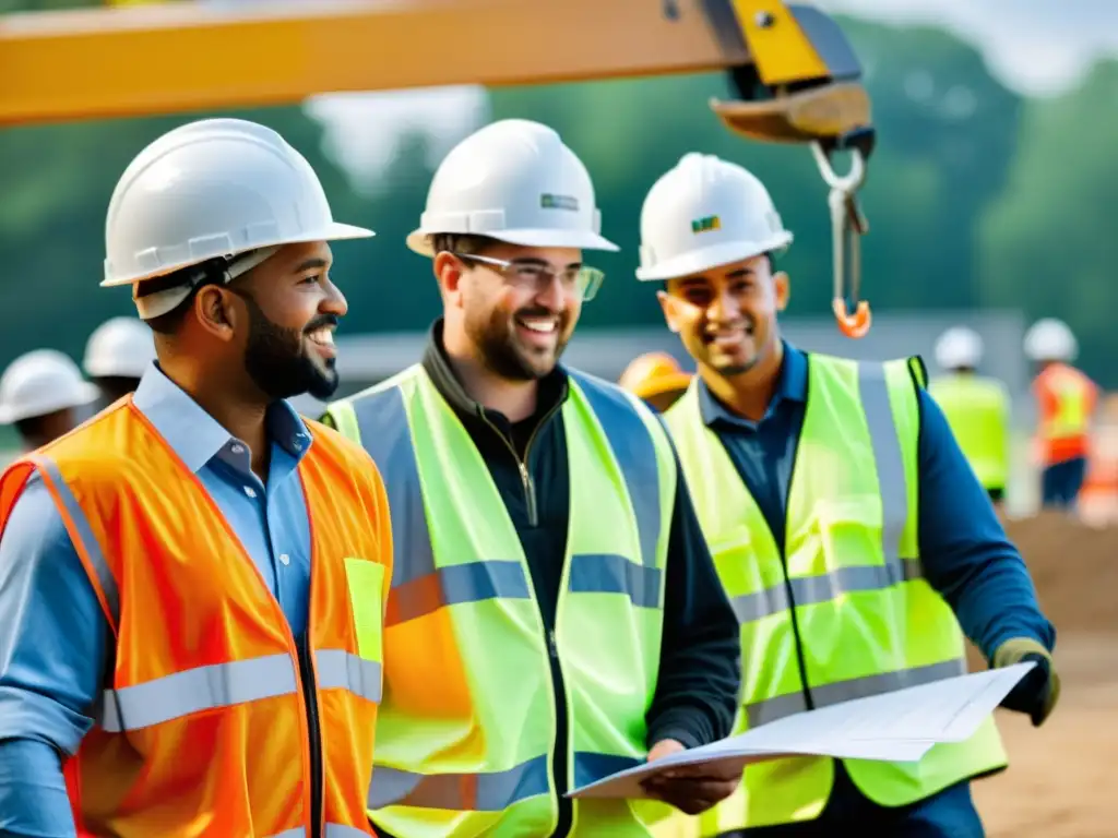 Equipo diverso en construcción, trabajando juntos en proyectos sociales para construir un impacto positivo en la comunidad