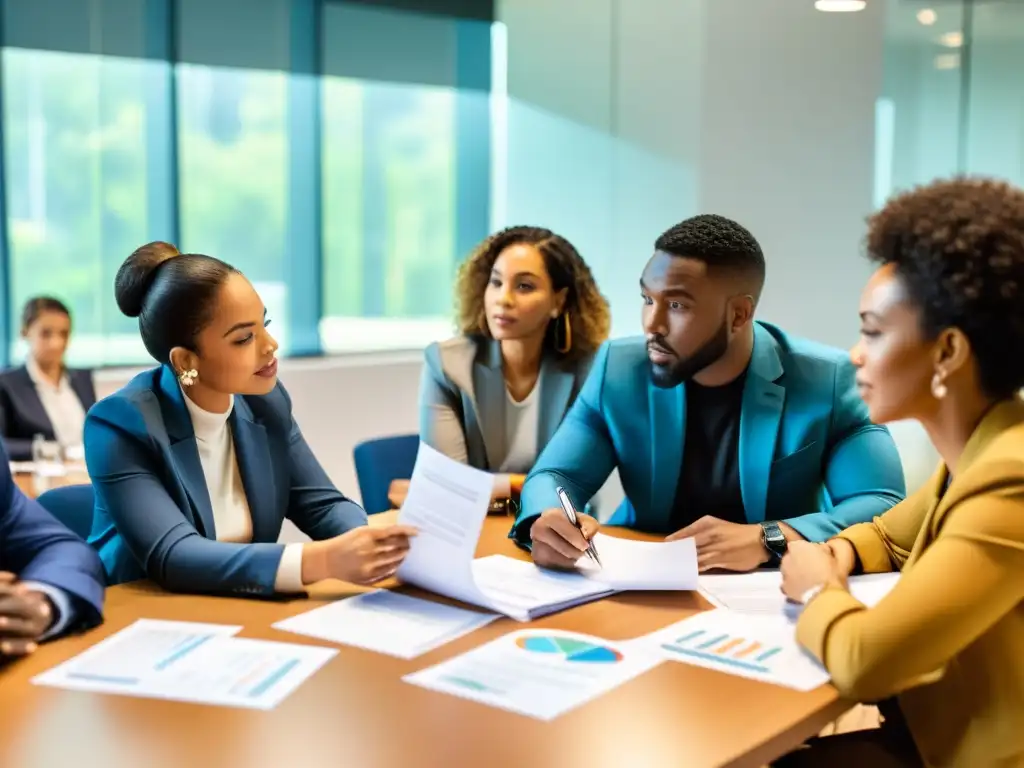 Reunión participativa: Planificación y colaboración para el presupuesto Equipo diverso colaborando en la elaboración de presupuestos participativos en organizaciones sin fines lucro