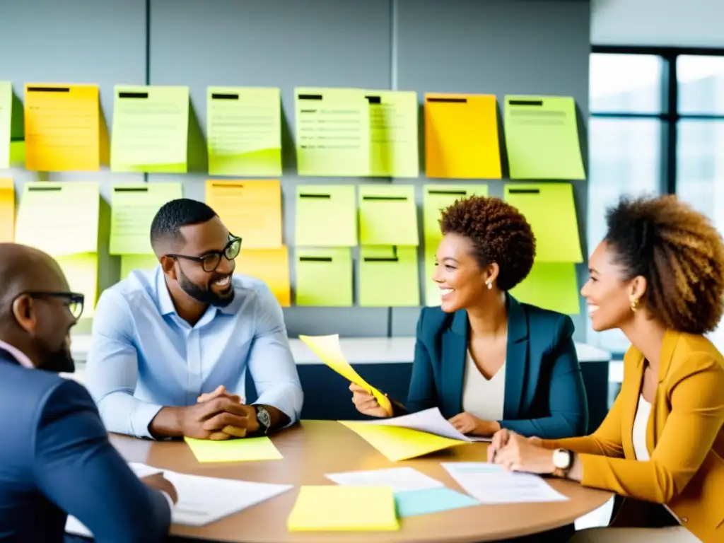 Equipo diverso implementando mejores estrategias gestión financiera ONGs en una oficina moderna y colaborativa