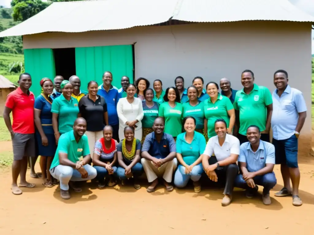 Un equipo diverso de NGOConsultores trabajando en una comunidad rural, colaborando en proyectos de desarrollo sostenible y comprometidos con los Objetivos de Desarrollo Sostenible, reflejando su contribución positiva y compromiso