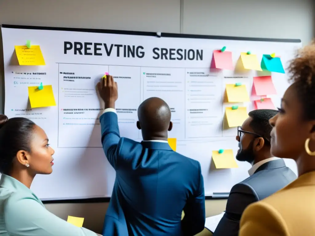 Equipo diverso de una ONG elaborando estrategias para prevenir conflictos de interés, mostrando pasión y compromiso