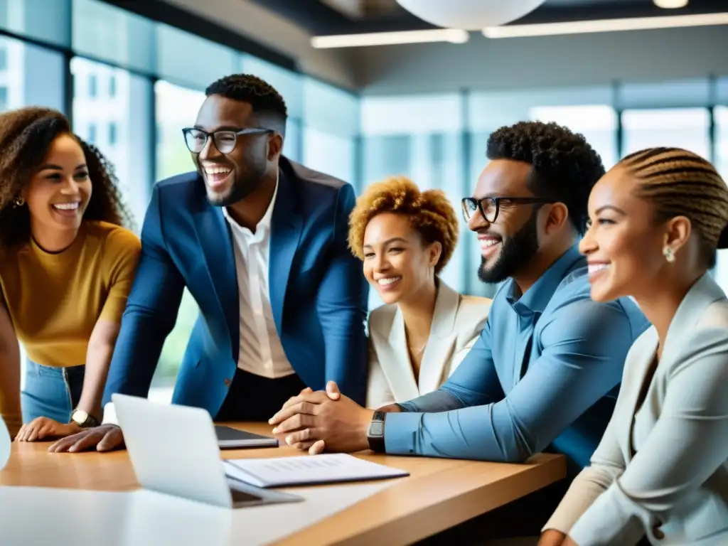 Un equipo diverso colabora con pasión en una oficina moderna, mostrando el impacto de la diversidad en ONGs