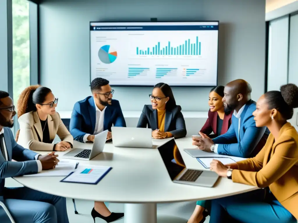 Equipo diverso de ONG discutiendo sobre transparencia en manejo de datos