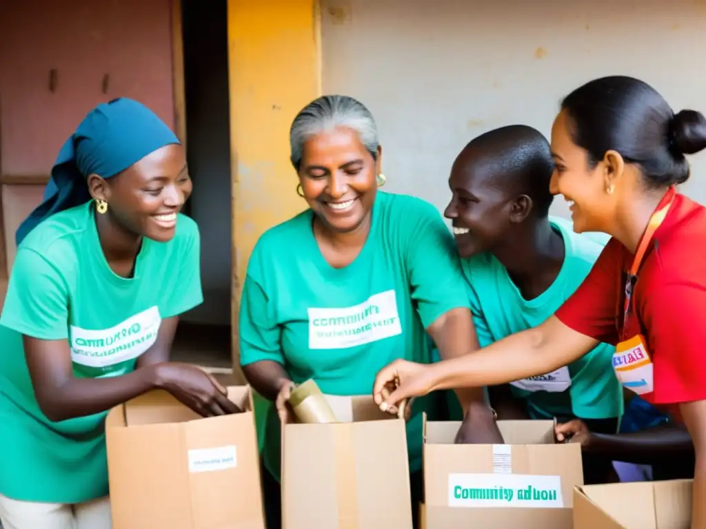 Un equipo diverso de voluntarios y personal trabajando juntos para apoyar a una comunidad local