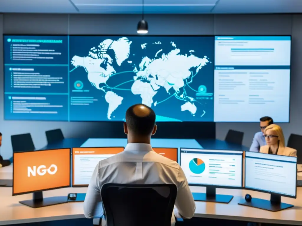 Equipo de expertos en ciberseguridad realizando una evaluación exhaustiva de vulnerabilidades para proteger la infraestructura digital de una ONG