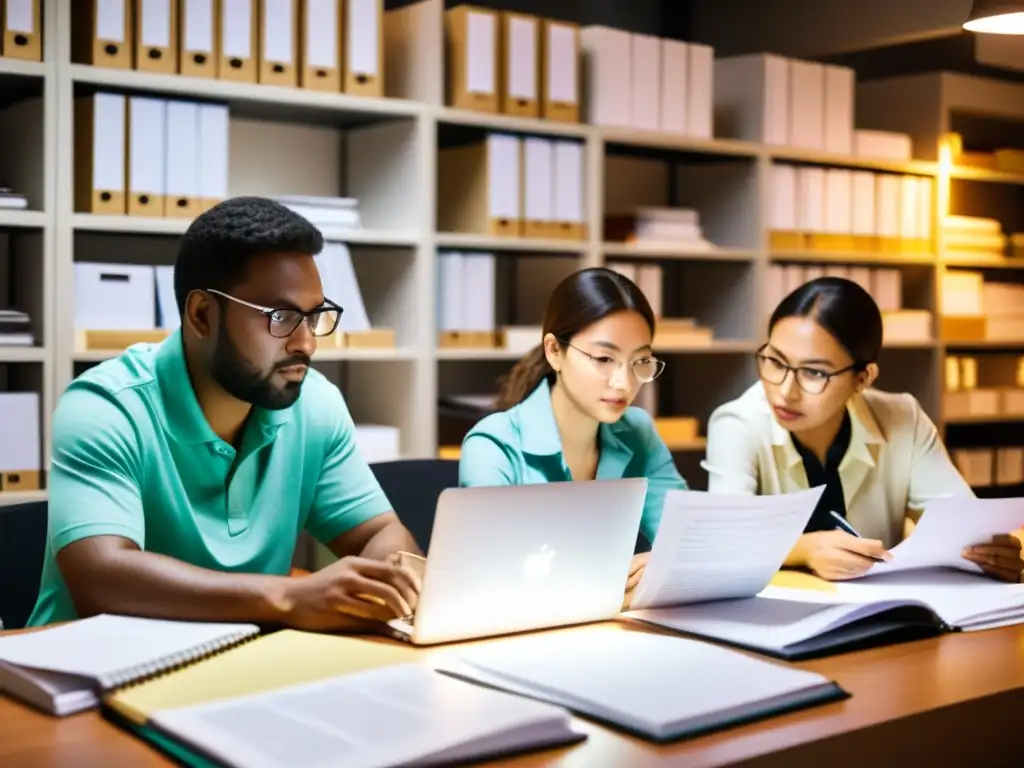 Análisis profesional de contenido: expertos en acción Equipo de investigadores analizando contenido para ONGs con dedicación y colaboración