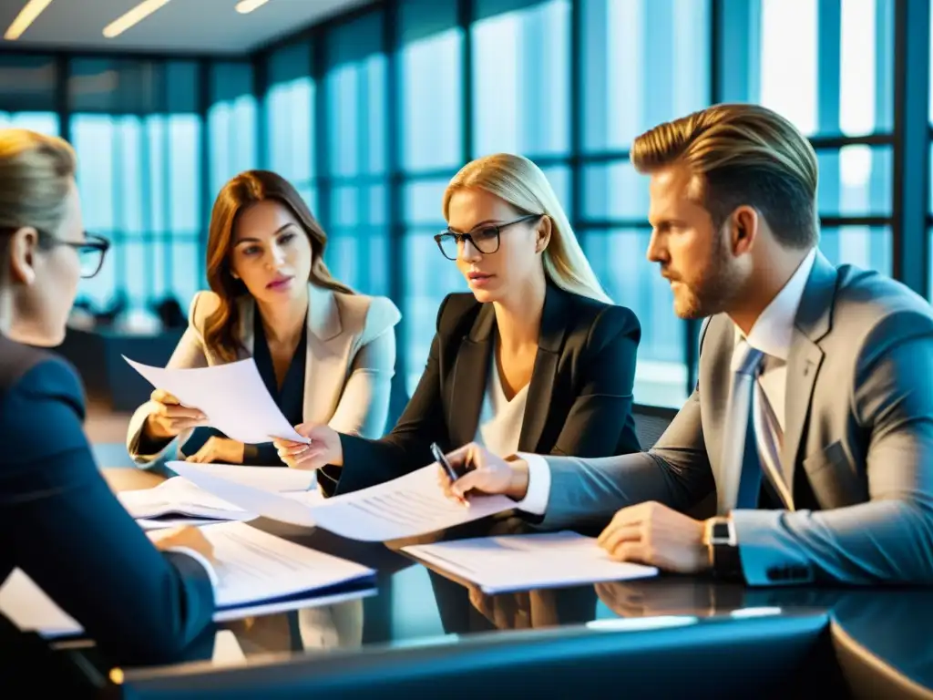 Equipo legal discutiendo consecuencias legales incumplimiento ONG en una oficina moderna