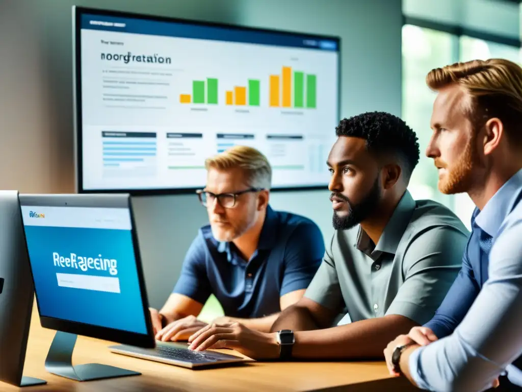 Equipo profesional analizando impacto de campaña de retargeting para ONG Un equipo de profesionales analiza datos y discute los resultados de una campaña de retargeting para una ONG