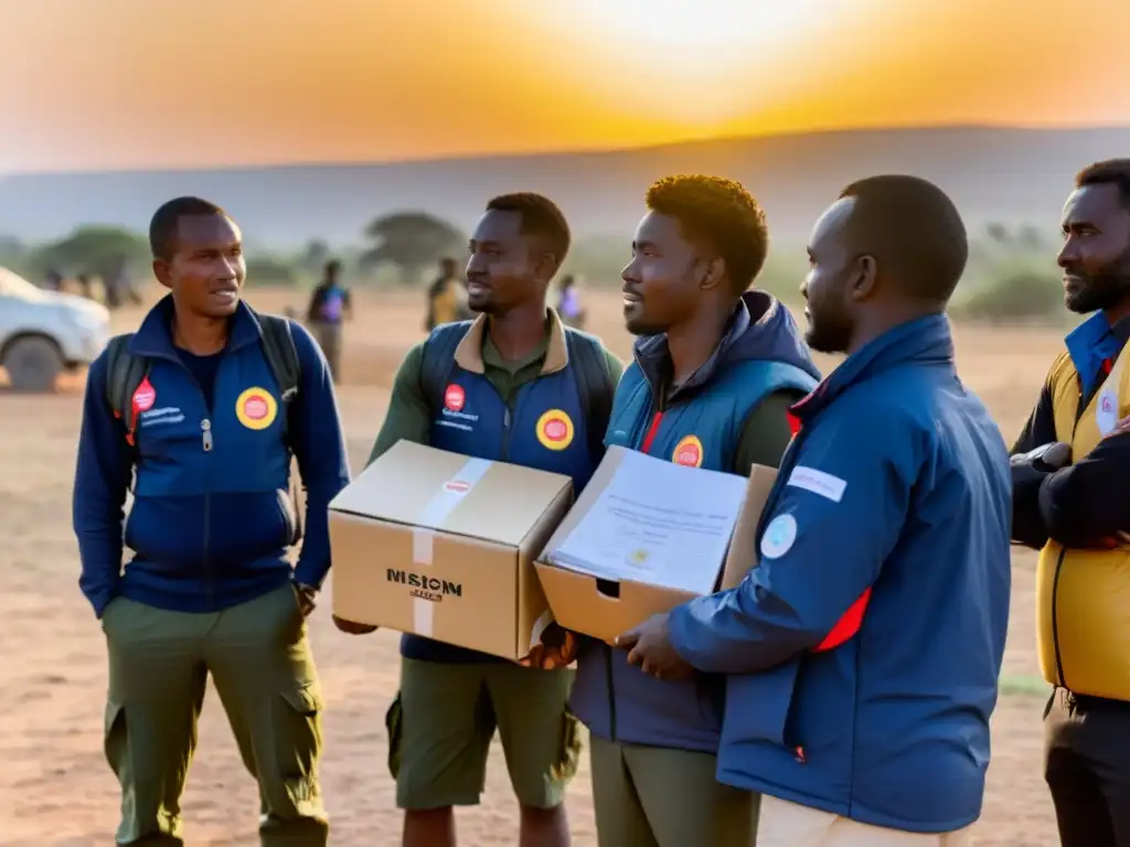 Equipo de ONG muestra resiliencia y determinación al prepararse para la misión humanitaria al atardecer