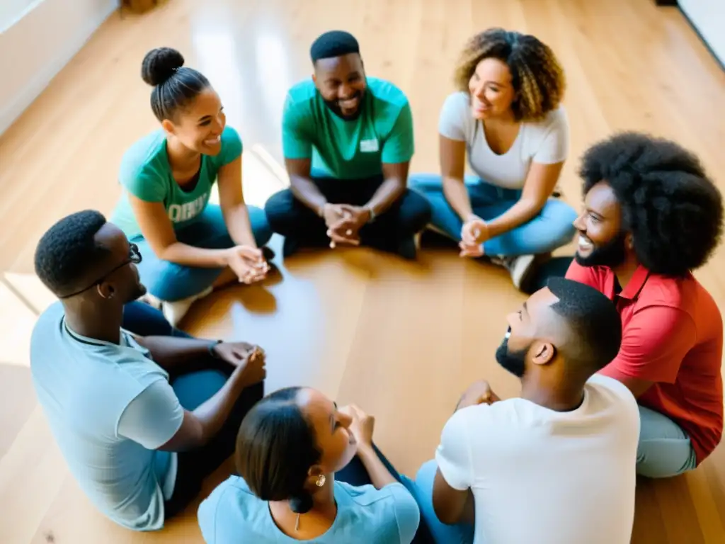 Un equipo de voluntarios apasionados de una ONG discute y colabora en una estrategia de marketing de contenidos para ONGs, mostrando su compromiso y determinación