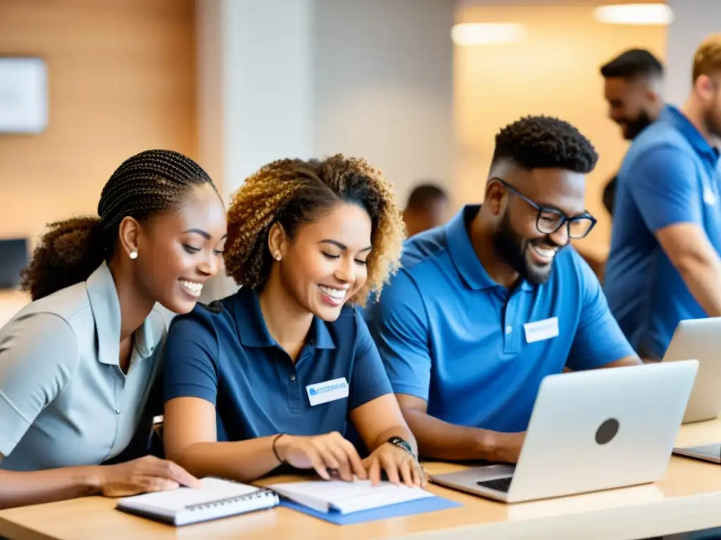 Un equipo de voluntarios comprometidos trabajando en campañas de email marketing para ONGs, transmitiendo profesionalismo y dedicación