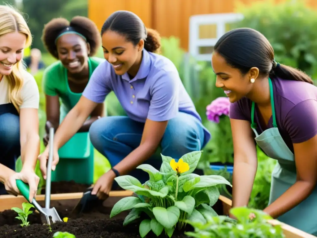 Estudiantes y maestros colaboran en un jardín sostenible, irradiando esperanza