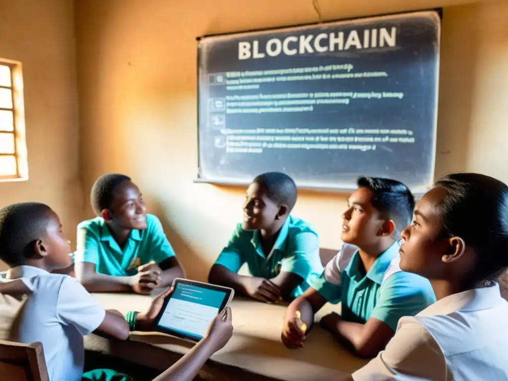 Estudiantes rurales aprenden sobre blockchain en una clase con voluntario