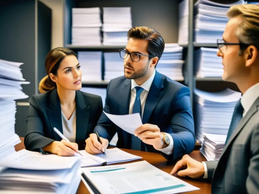 Grupo de abogados y contadores discutiendo implicaciones fiscales para donaciones a ONG