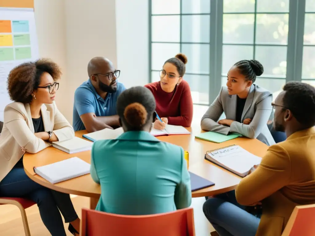 Un grupo de activistas apasionados se reúnen en una intensa discusión, mostrando determinación y compromiso en la estrategia para prevenir burnout