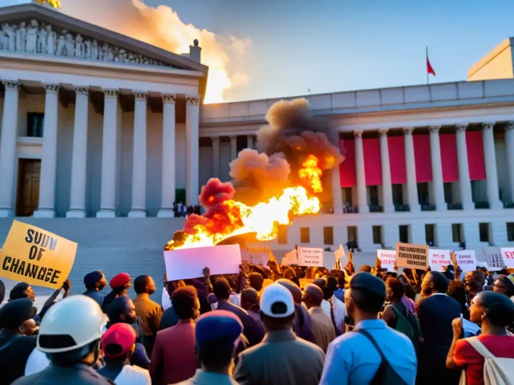 Un grupo de activistas apasionados sostiene pancartas frente a un edificio gubernamental, con rostros determinados