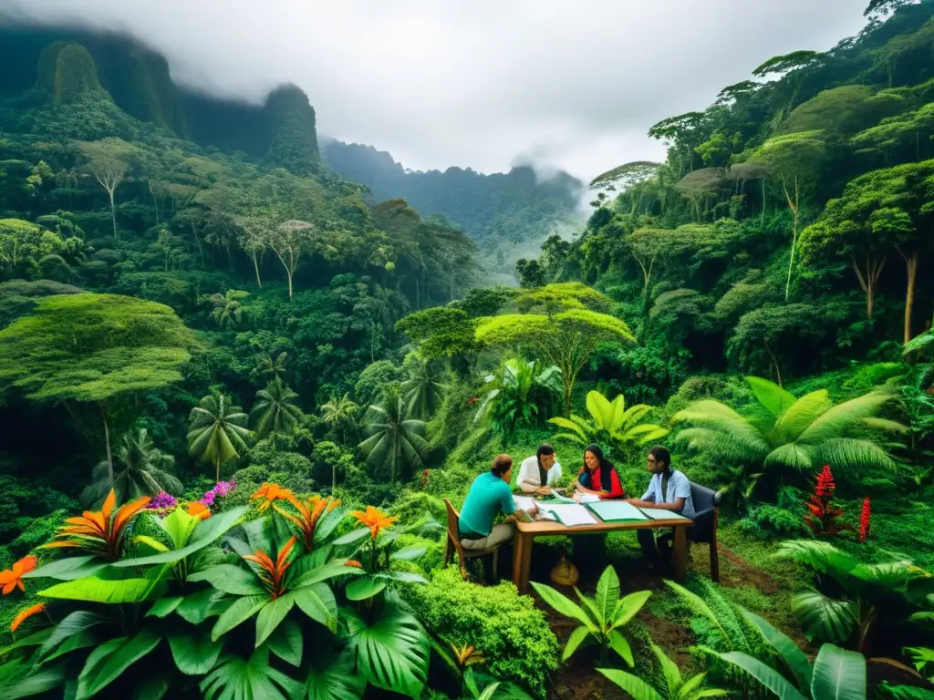 Grupo de activistas y científicos trabajan juntos en la conservación de biodiversidad en la selva