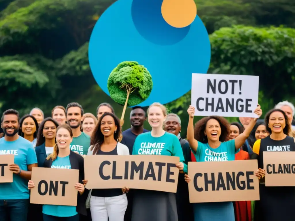 Grupo de activistas de ONGs unidos en la lucha contra el cambio climático, mostrando determinación y pasión