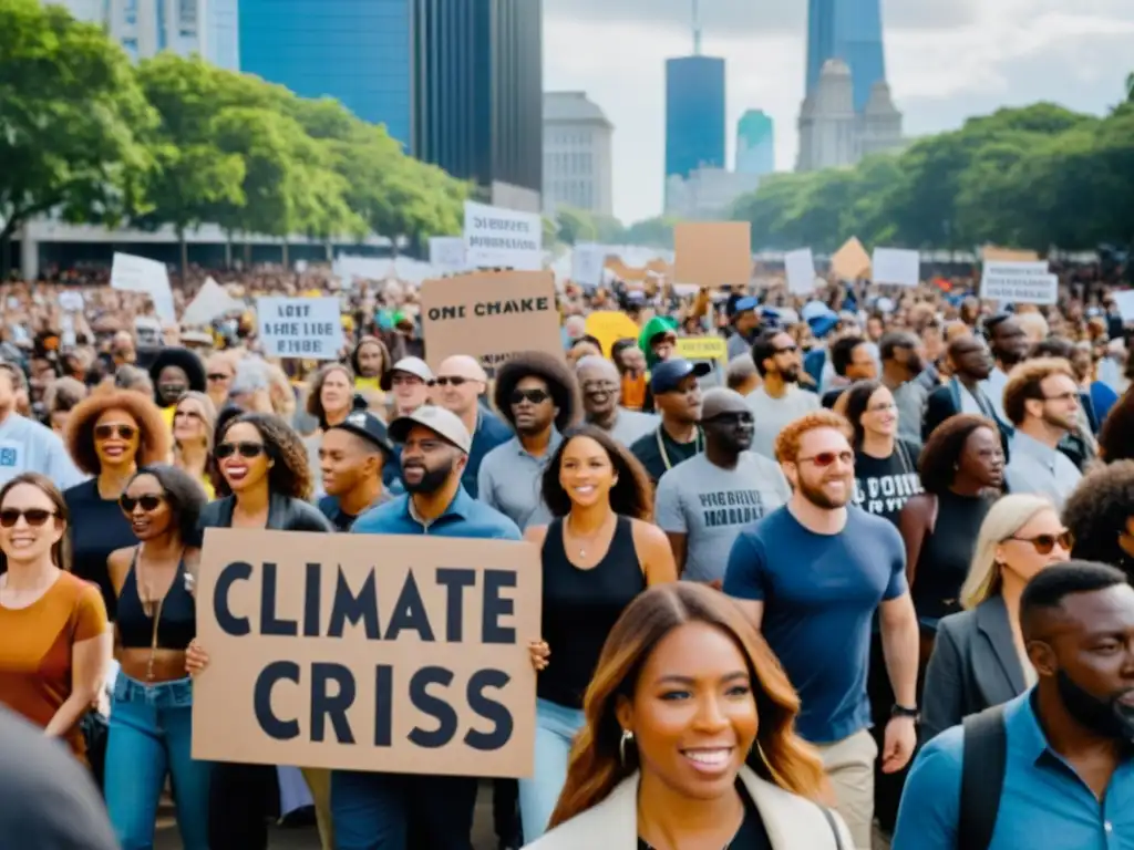 Grupo de activistas de ONGs en marcha por el cambio climático con mensajes impactantes