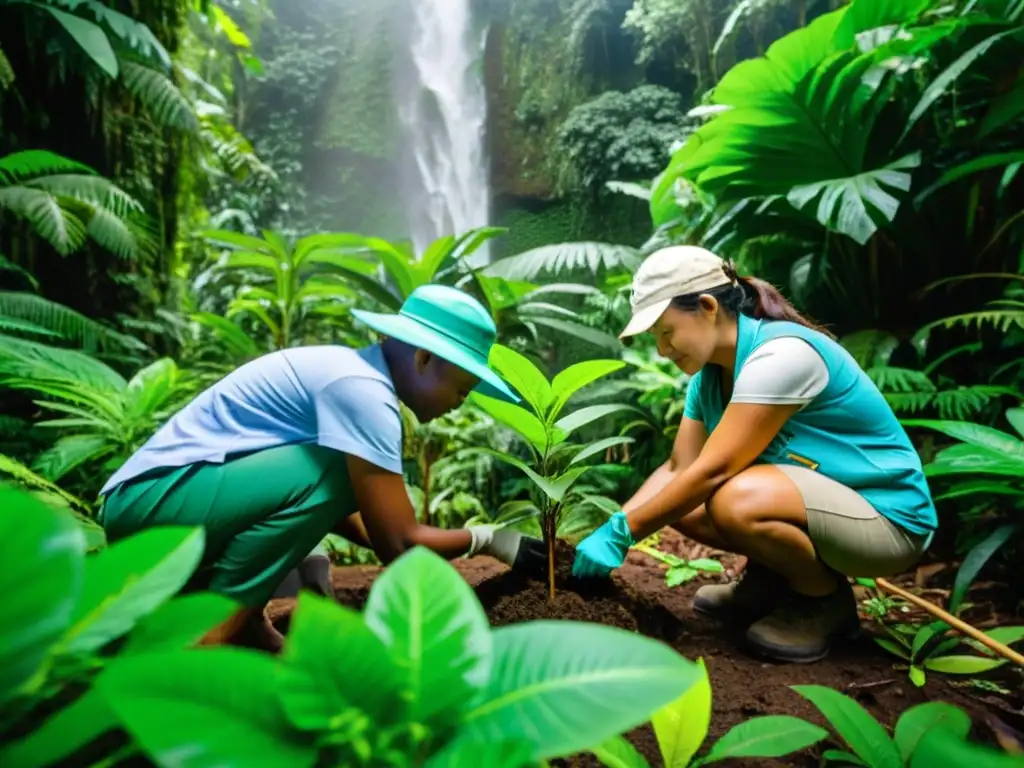 Un grupo de apasionados conservacionistas de varias ONGs trabajan juntos en la exuberante selva, contribuyendo a la conservación de ecosistemas