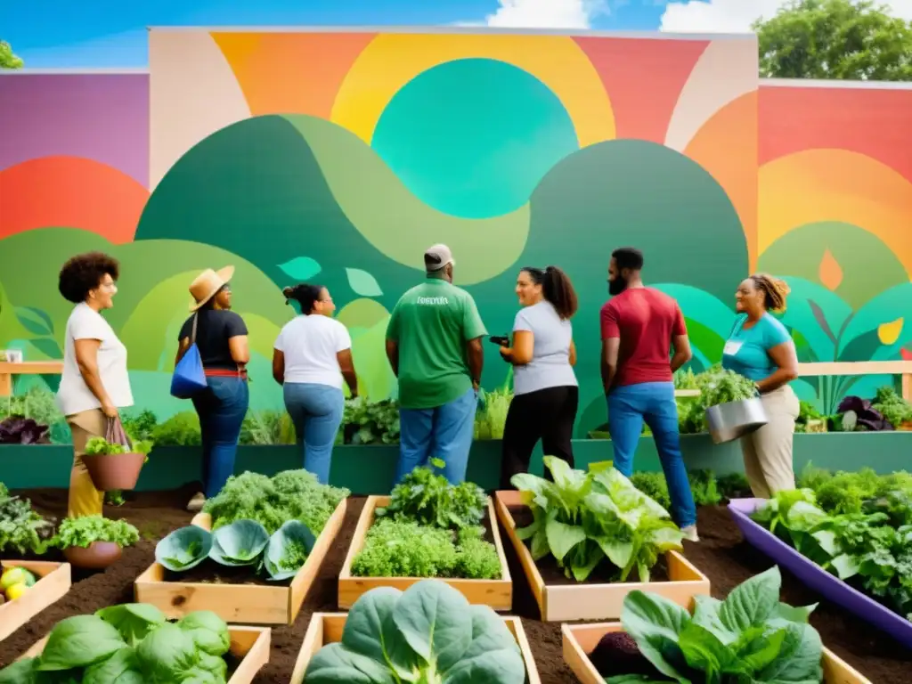 Un grupo colaborativo de voluntarios y profesionales en un huerto comunitario