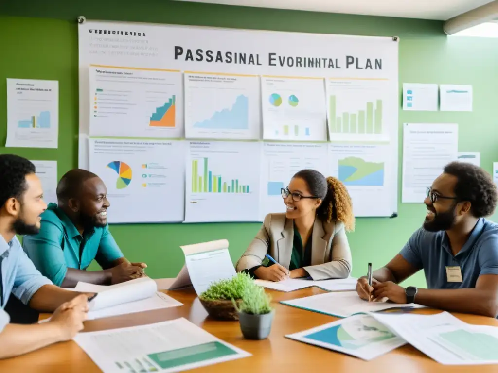 Conversación apasionada de activistas ambientales Grupo comprometido de activistas ambientales discutiendo aspectos legales creación ONG medioambiental en una sala llena de luz natural y determinación