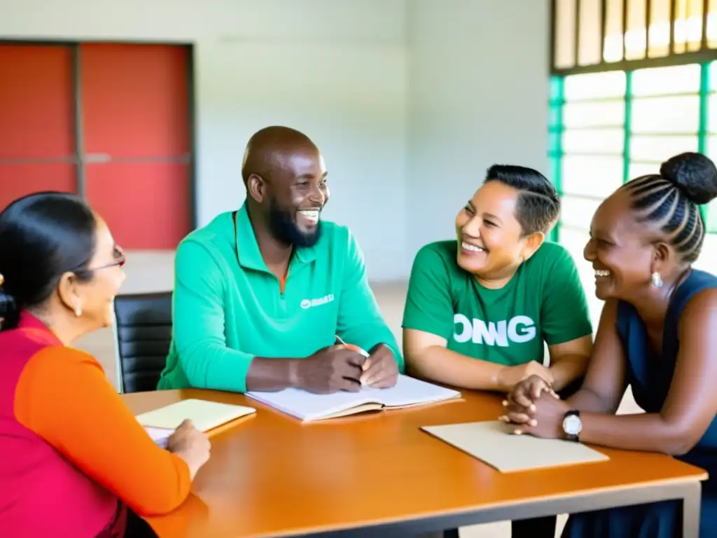 Grupo comunitario colabora con ONGs para empoderamiento local, mostrando unidad y esperanza en sus rostros y vestimenta colorida