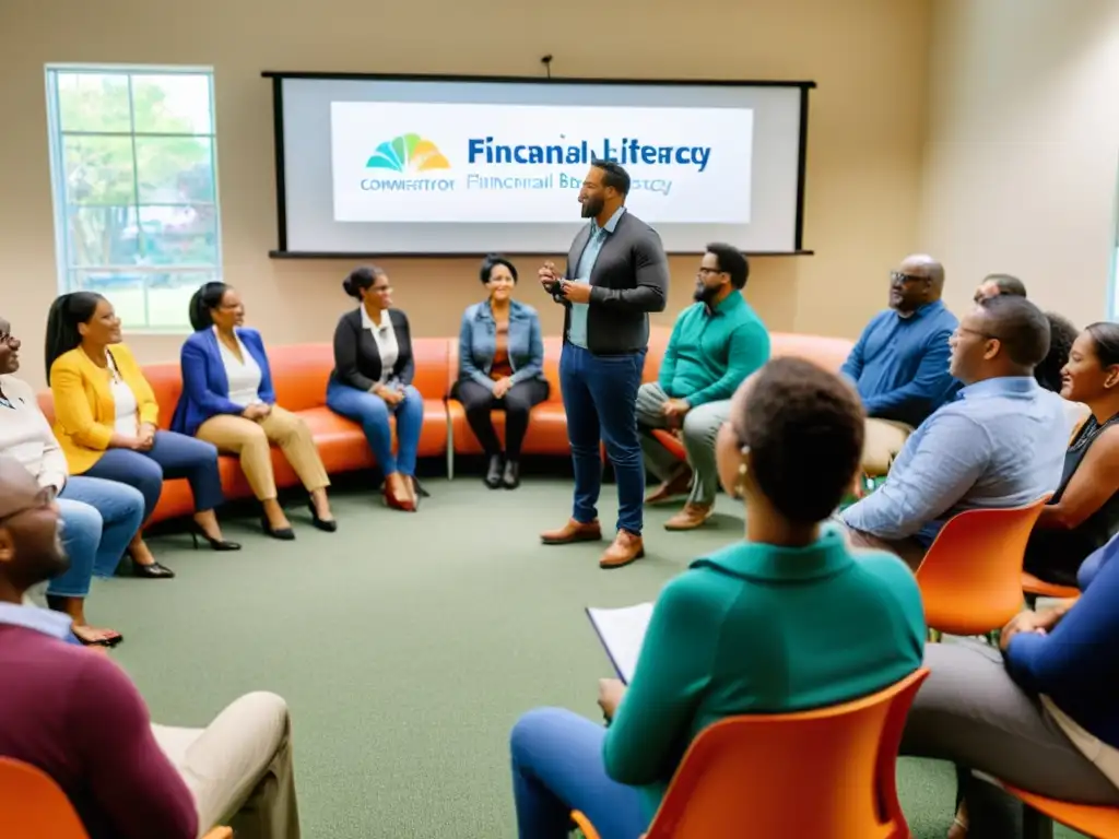 Grupo diverso participa en capacitación en educación financiera para ONGs en centro comunitario