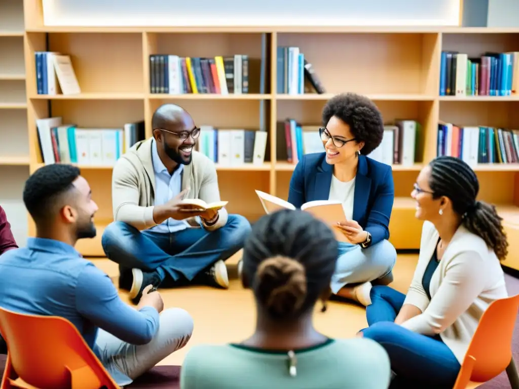 Un grupo diverso comparte conocimientos y experiencias en una atmósfera de aprendizaje colaborativo