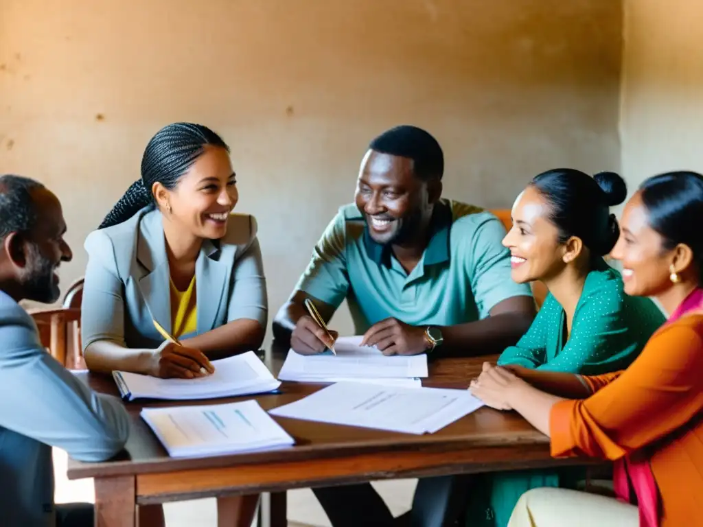 Grupo diverso en microfinanzas, colaborando en soluciones financieras