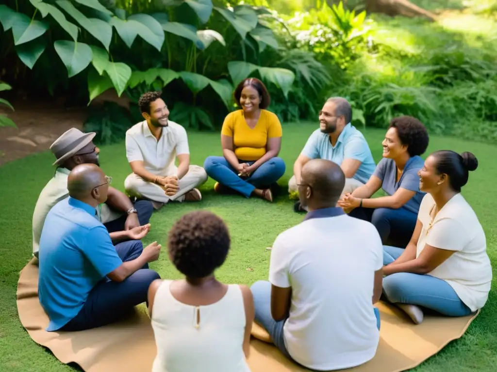 Grupo diverso participa en monitoreo participativo en ONGs, en conexión con la naturaleza, unidos y empoderados